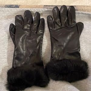 Women’s Leather Gloves with Rabbit Fur Trim sz L